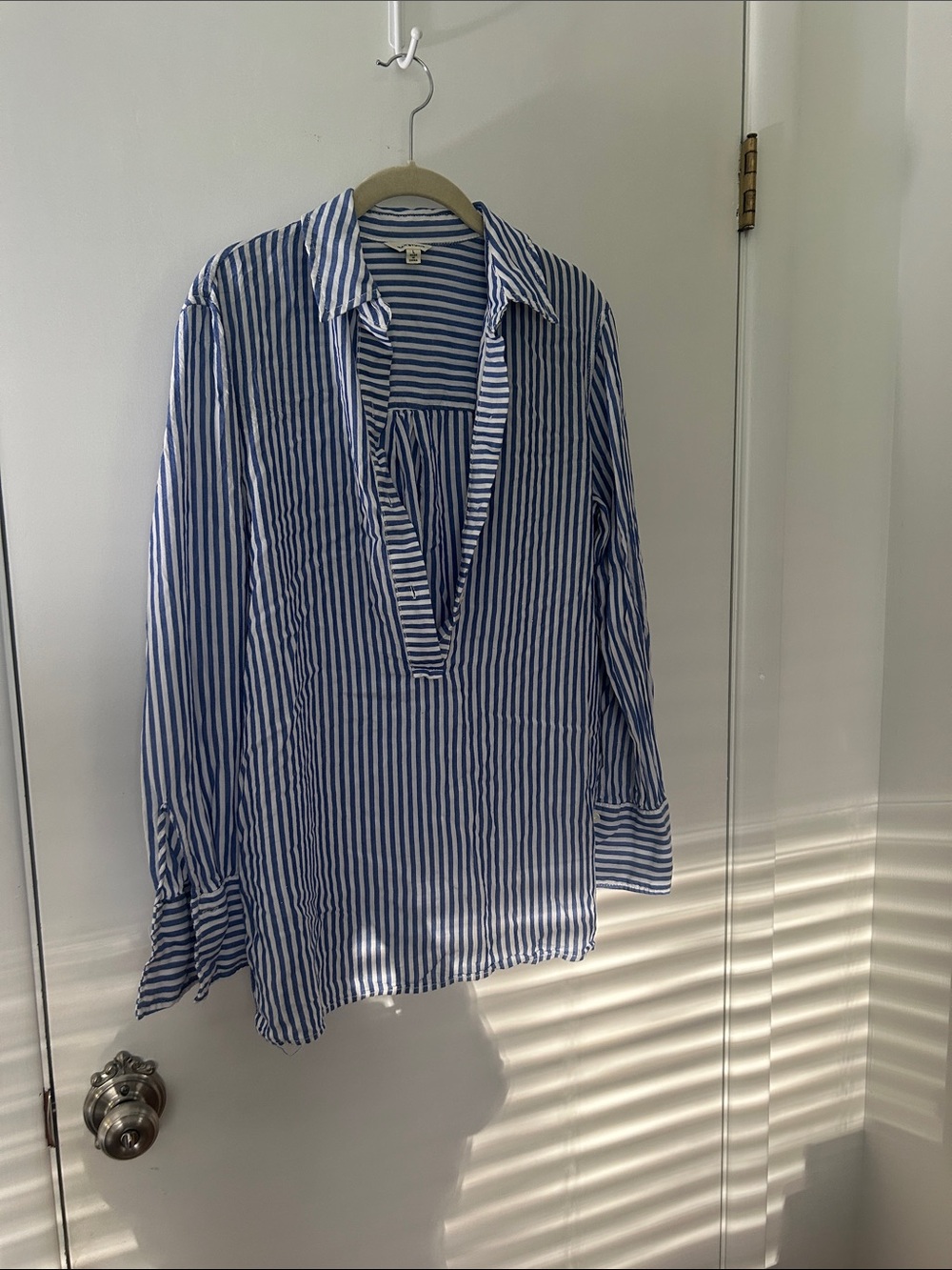 Max Studio Blue and White Striped Button-Down Shirt/Cover up